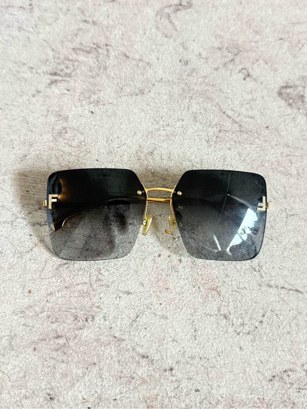 Fendi Gold Rimless Square Sunglasses with Black Gradient Lenses